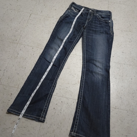 Silver | Natsuki Women's Blue Jeans With Fade And Rhinestones Straight Leg - Picture 11 of 12